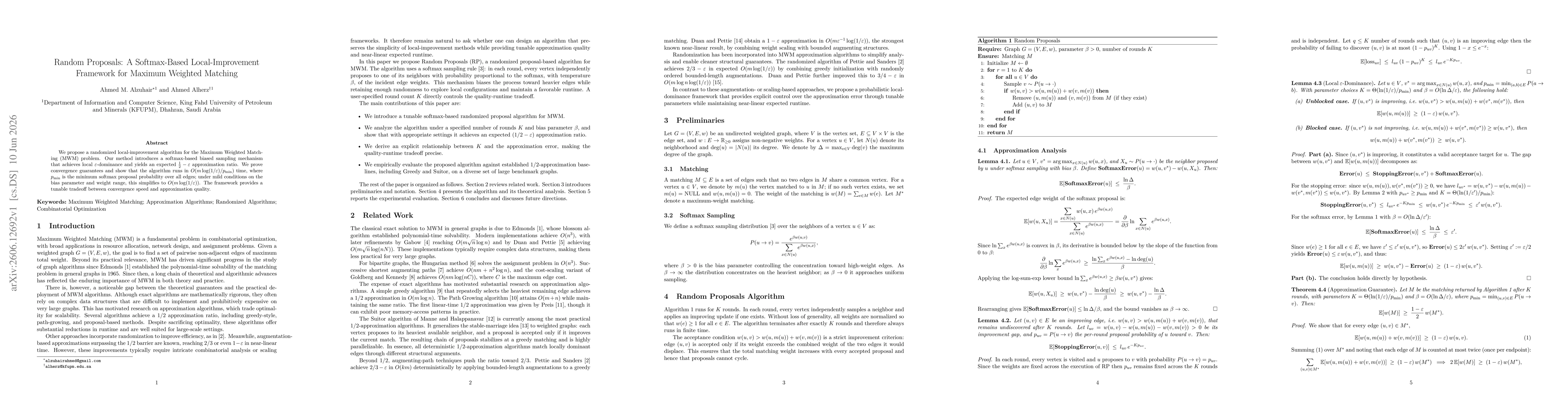 Thumbnail for Random Proposals: A Softmax-Based Local-Improvement Framework for Maximum Weighted Matching
