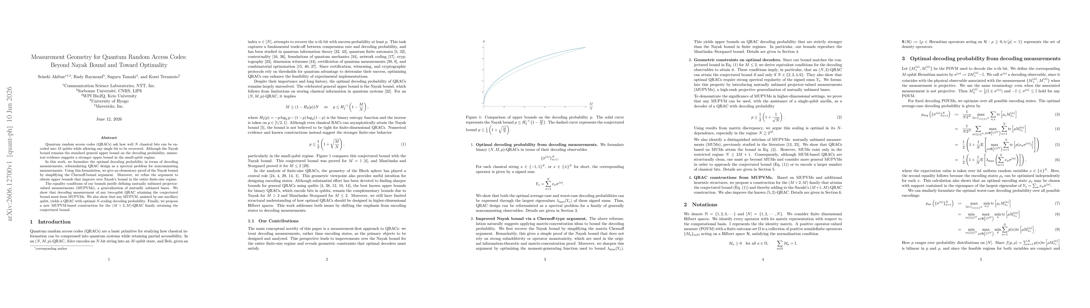 Thumbnail for Measurement Geometry for Quantum Random Access Codes: Beyond Nayak Bound and Toward Optimality
