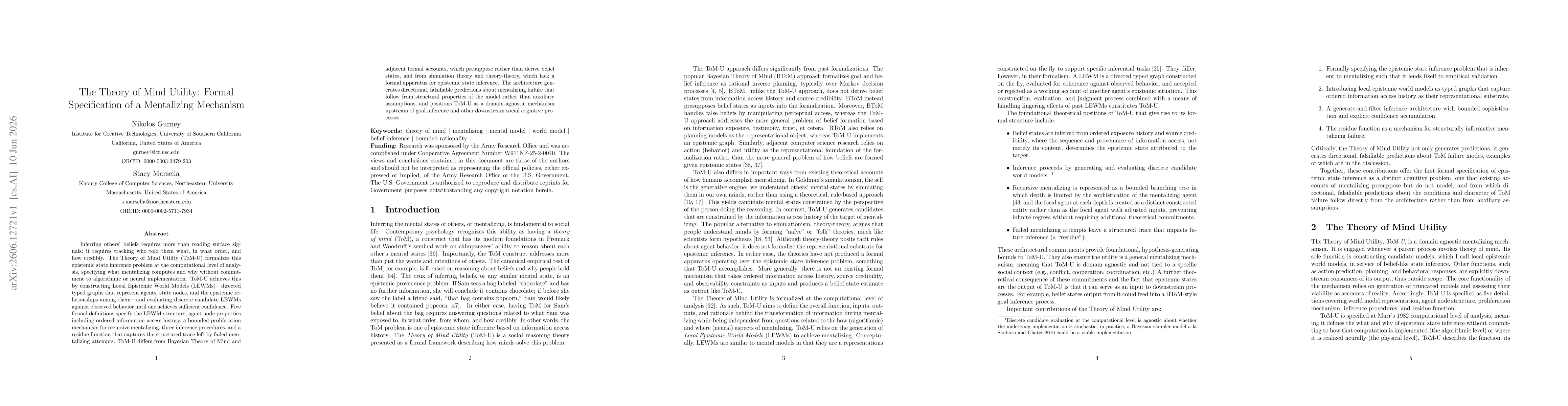 Thumbnail for The Theory of Mind Utility: Formal Specification of a Mentalizing Mechanism