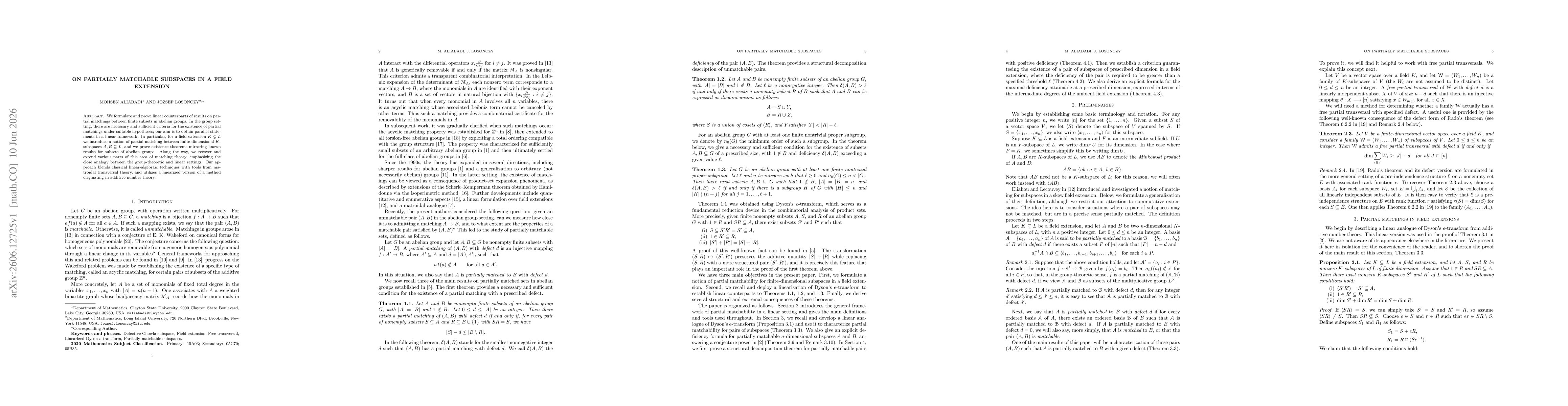 Thumbnail for On partially matchable subspaces in a field extension
