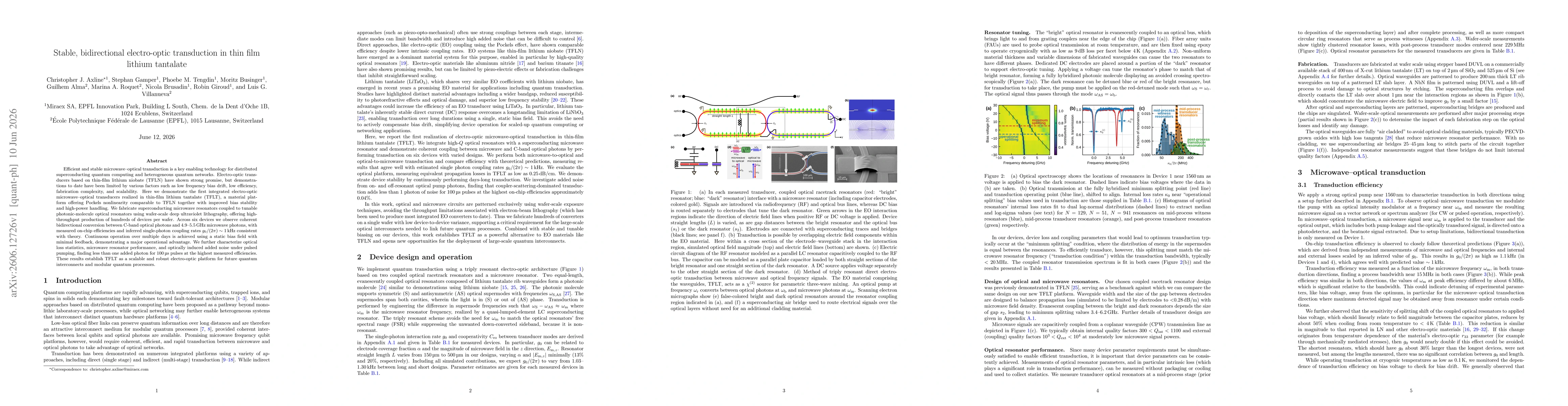 Thumbnail for Stable, bidirectional electro-optic transduction in thin film lithium tantalate