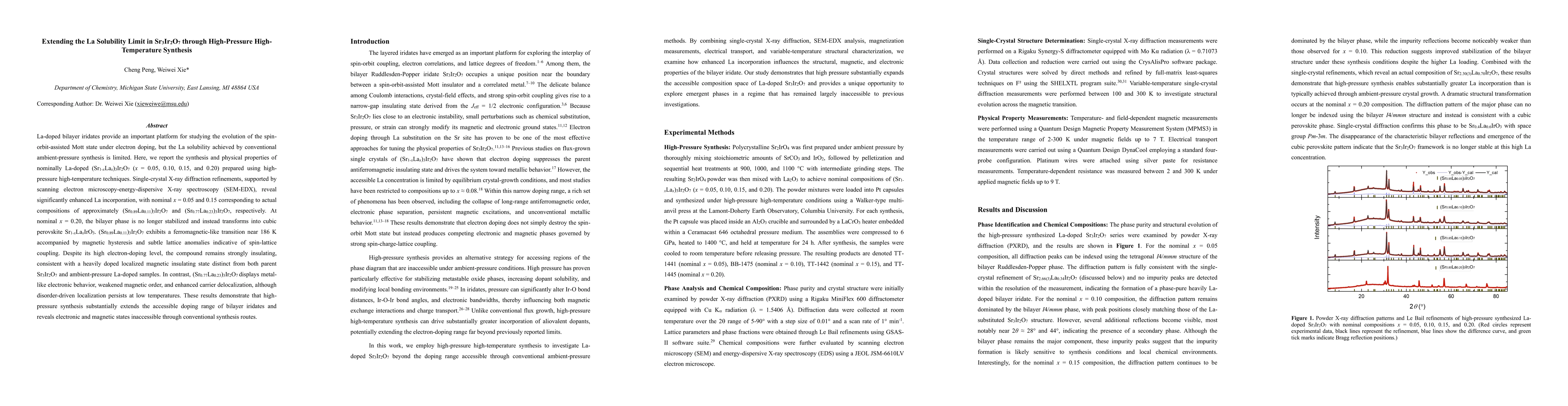 Thumbnail for Extending the La Solubility Limit in Sr$_3$Ir$_2$O$_7$ through High-Pressure High-Temperature Synthesis