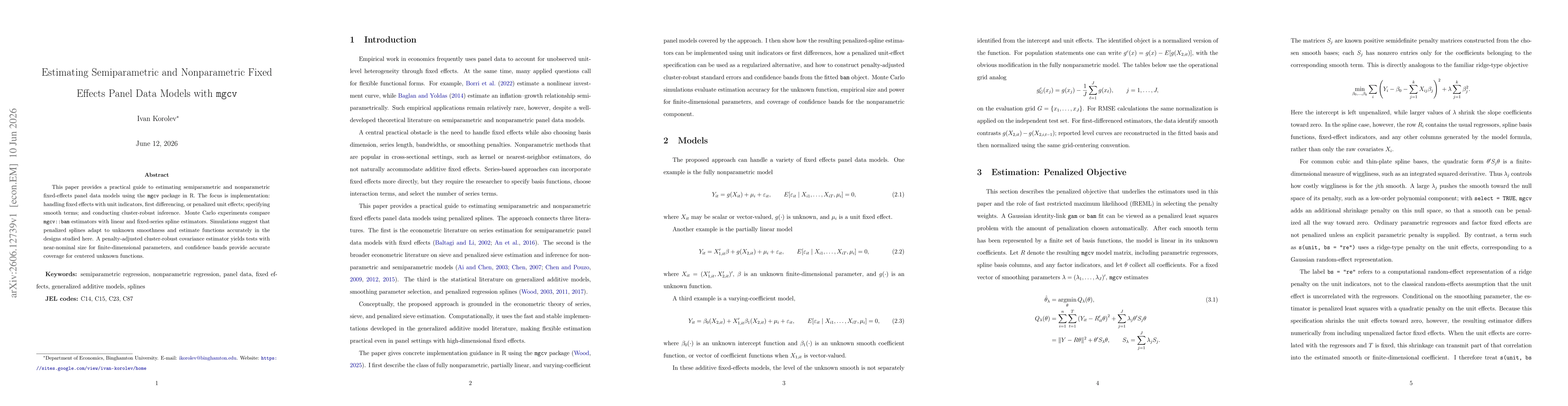 Thumbnail for Estimating Semiparametric and Nonparametric Fixed Effects Panel Data Models with mgcv