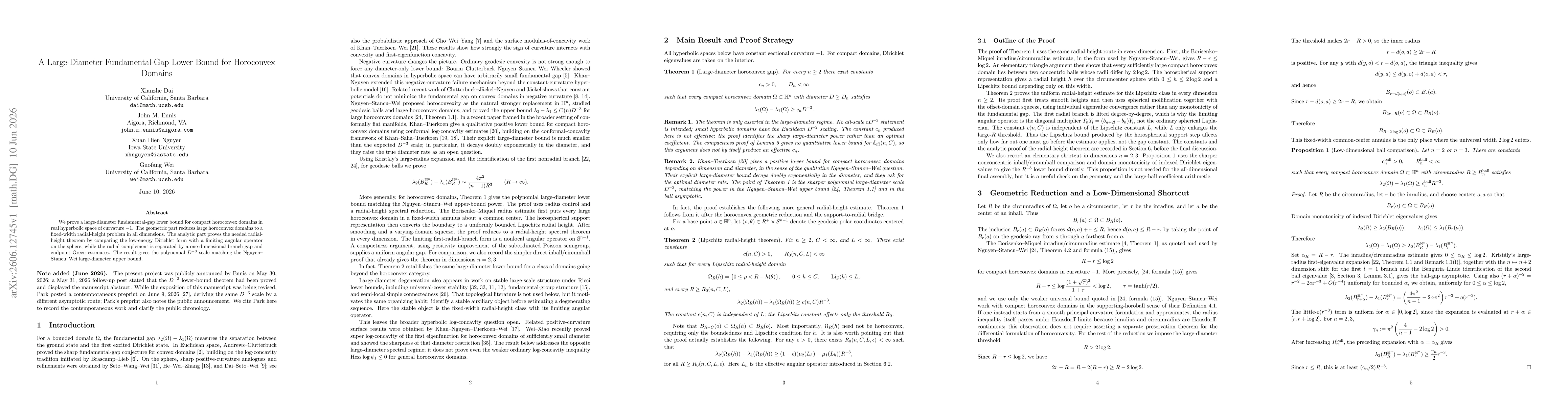 Thumbnail for A Large-Diameter Fundamental-Gap Lower Bound for Horoconvex Domains