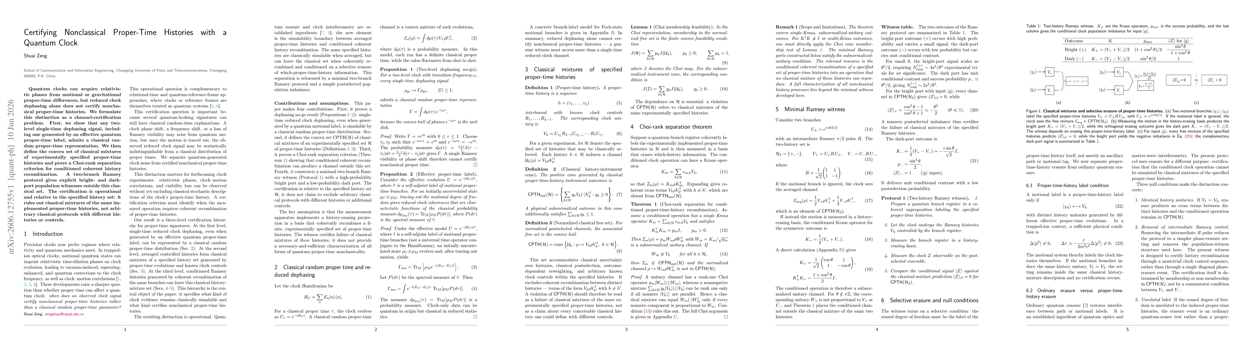 Thumbnail for Certifying Nonclassical Proper-Time Histories with a Quantum Clock