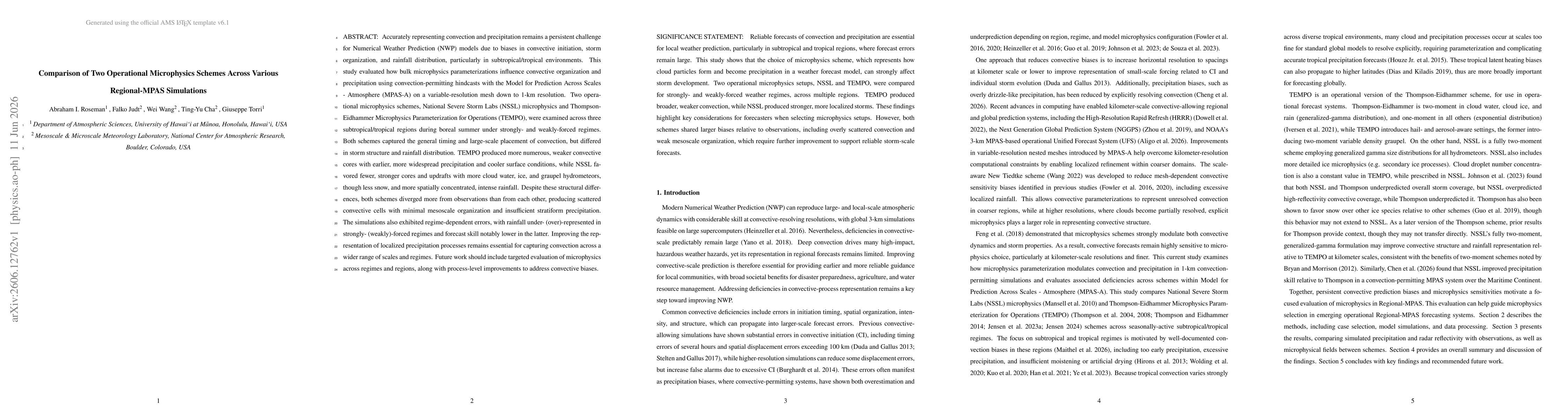 Thumbnail for Comparison of Two Operational Microphysics Schemes Across Various Regional-MPAS Simulations
