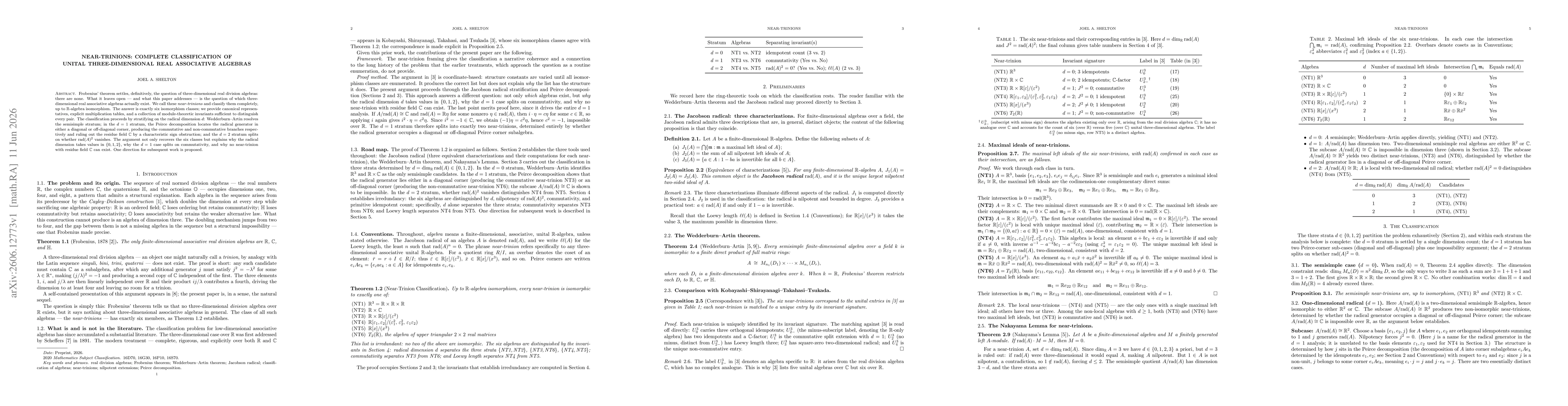 Thumbnail for Near-Trinions: Complete Classification of Unital Three-Dimensional Real Associative Algebras