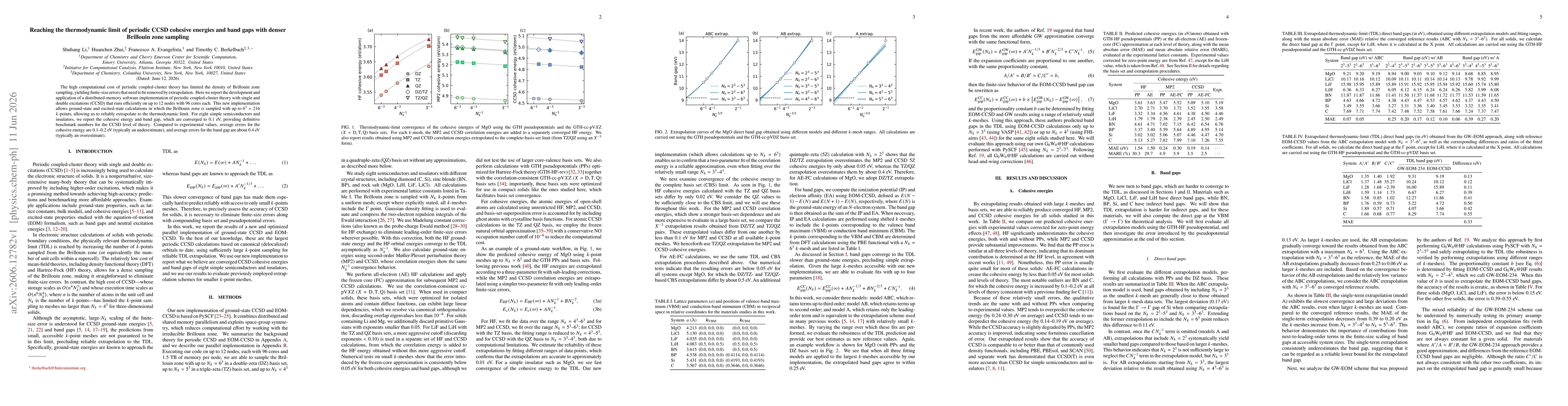 Thumbnail for Reaching the thermodynamic limit of periodic CCSD cohesive energies and band gaps with denser Brillouin zone sampling