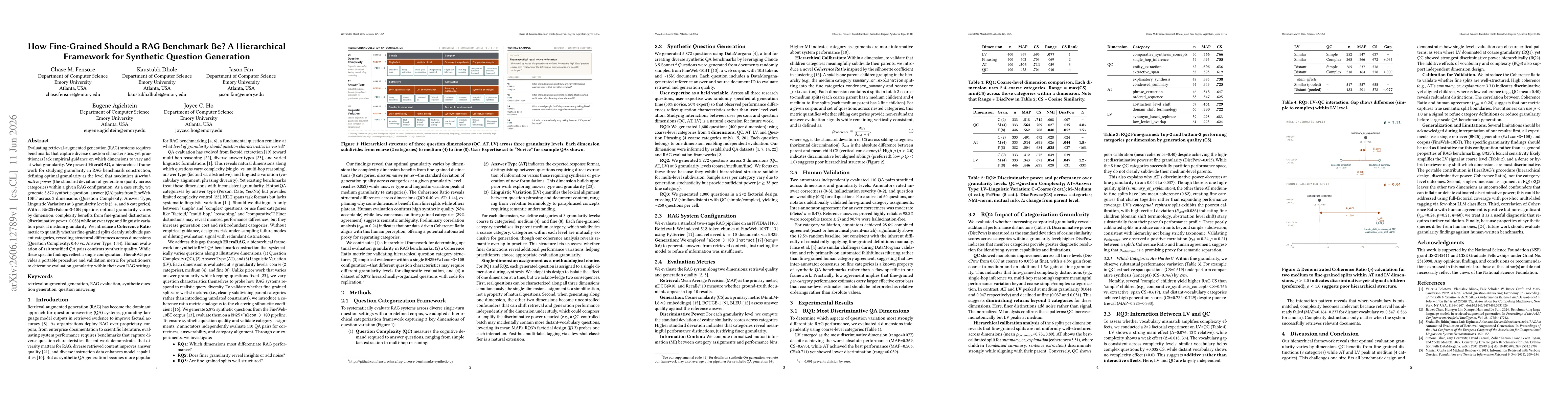 Thumbnail for How Fine-Grained Should a RAG Benchmark Be? A Hierarchical Framework for Synthetic Question Generation