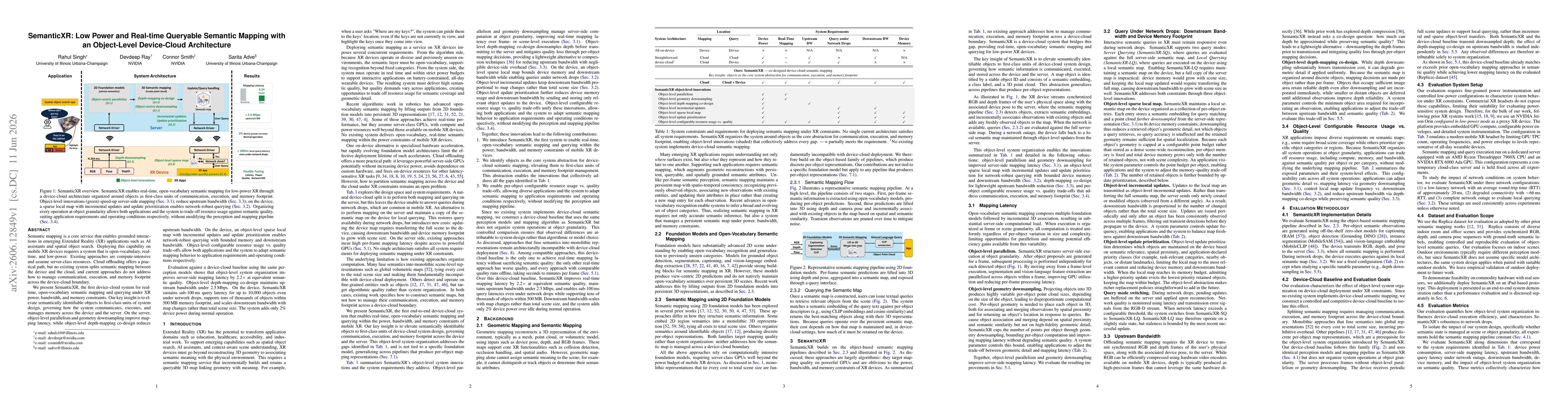 Thumbnail for SemanticXR: Low Power and Real-time Queryable Semantic Mapping with an Object-Level Device-Cloud Architecture