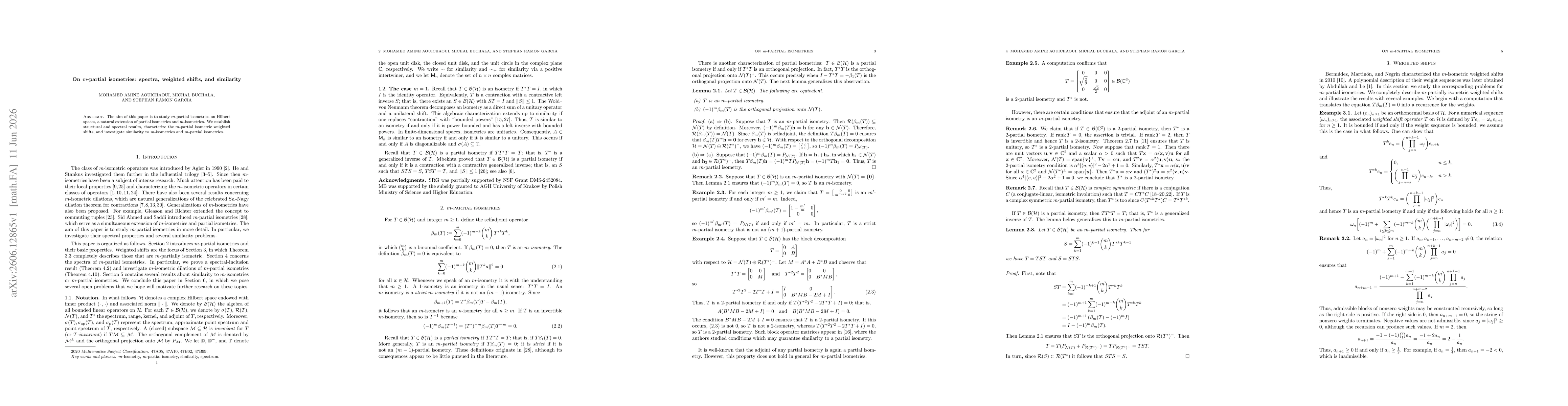 Thumbnail for On $m$-partial isometries: spectra, weighted shifts, and similarity