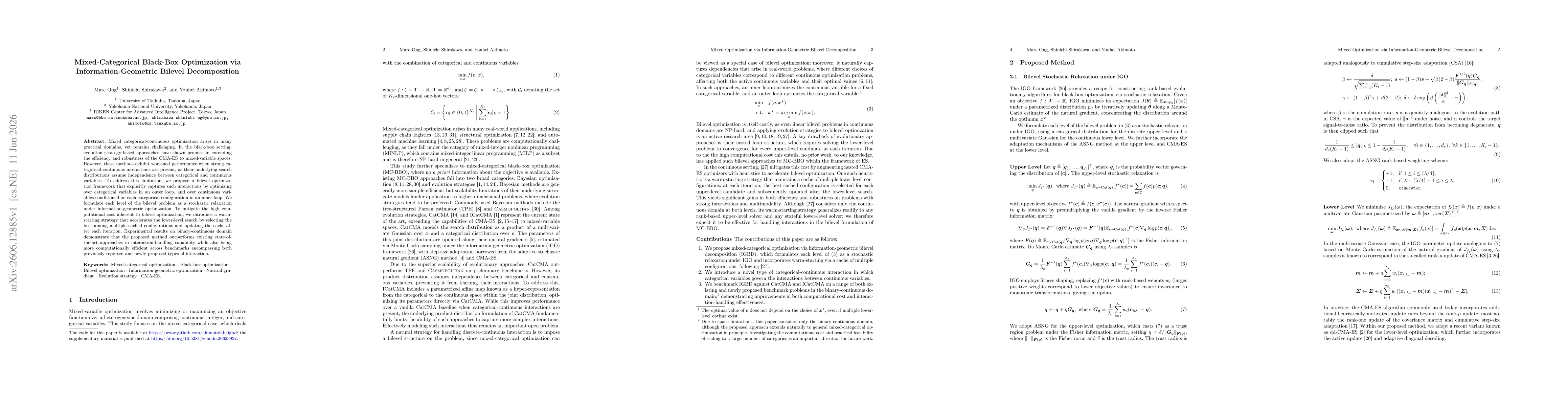 Thumbnail for Mixed-Categorical Black-Box Optimization via Information-Geometric Bilevel Decomposition