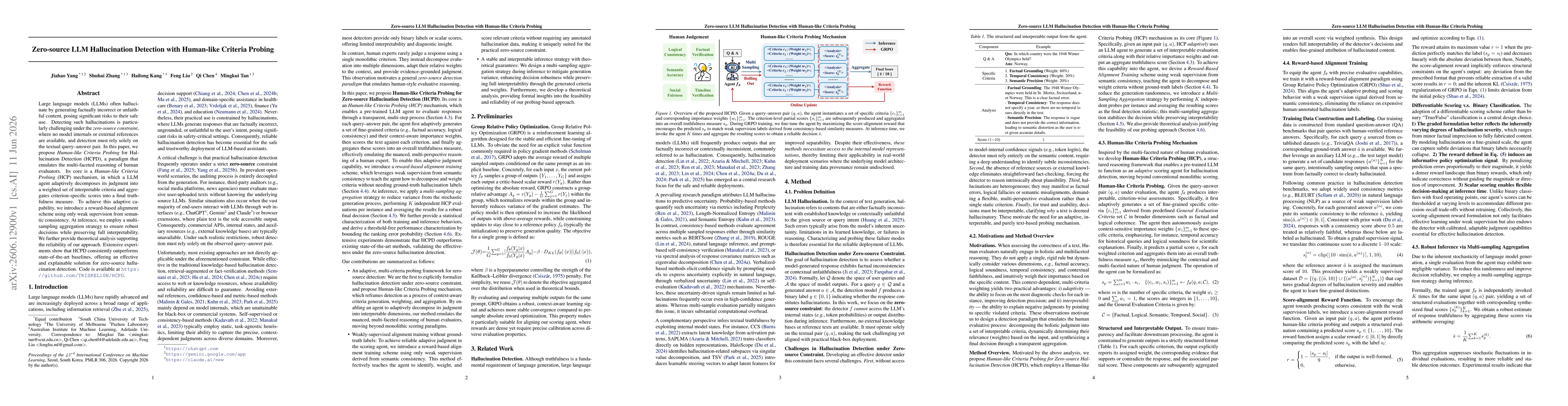 Thumbnail for Zero-source LLM Hallucination Detection with Human-like Criteria Probing