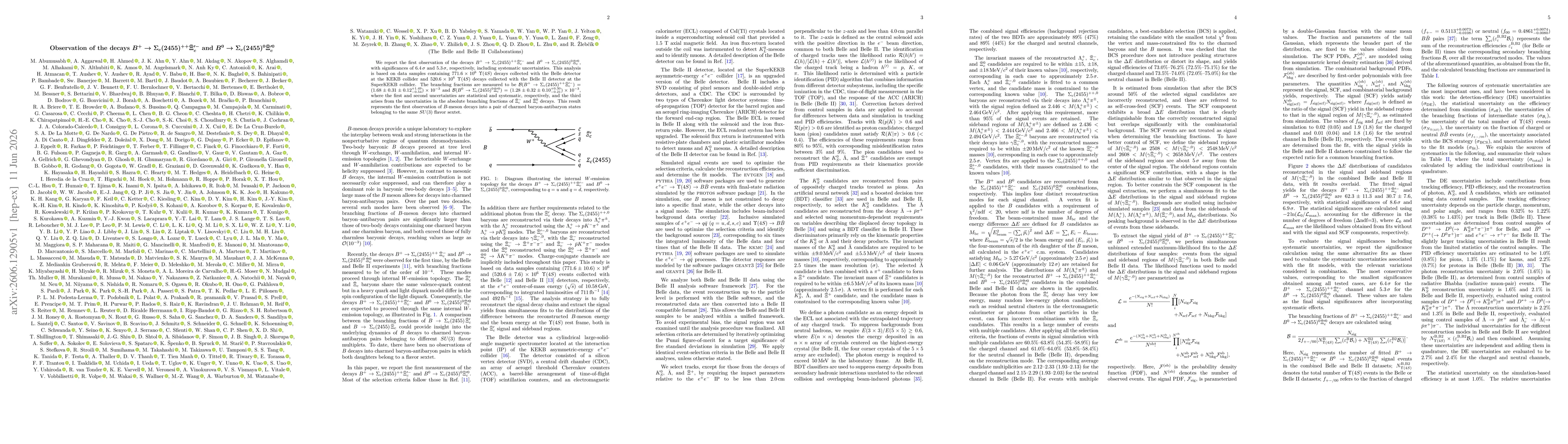 Thumbnail for Observation of the decays $B^{+} \to Σ_{c}(2455)^{++} \barΞ_{c}^{\prime-}$ and $B^{0} \to Σ_{c}(2455)^{0} \barΞ_{c}^{\prime0}$