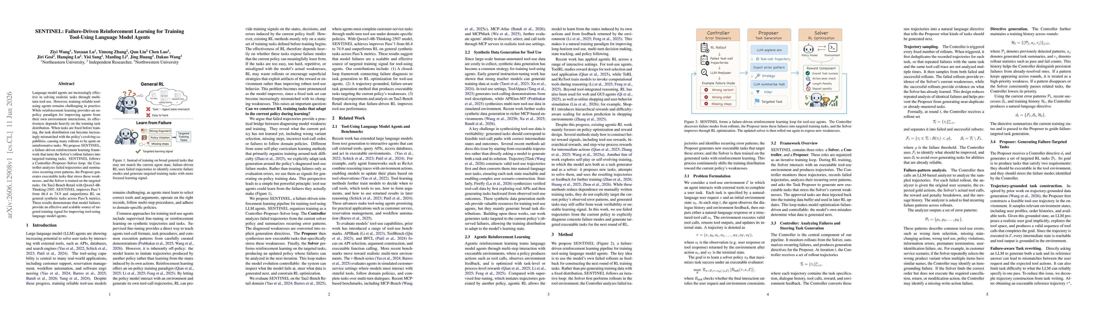 Thumbnail for SENTINEL: Failure-Driven Reinforcement Learning for Training Tool-Using Language Model Agents