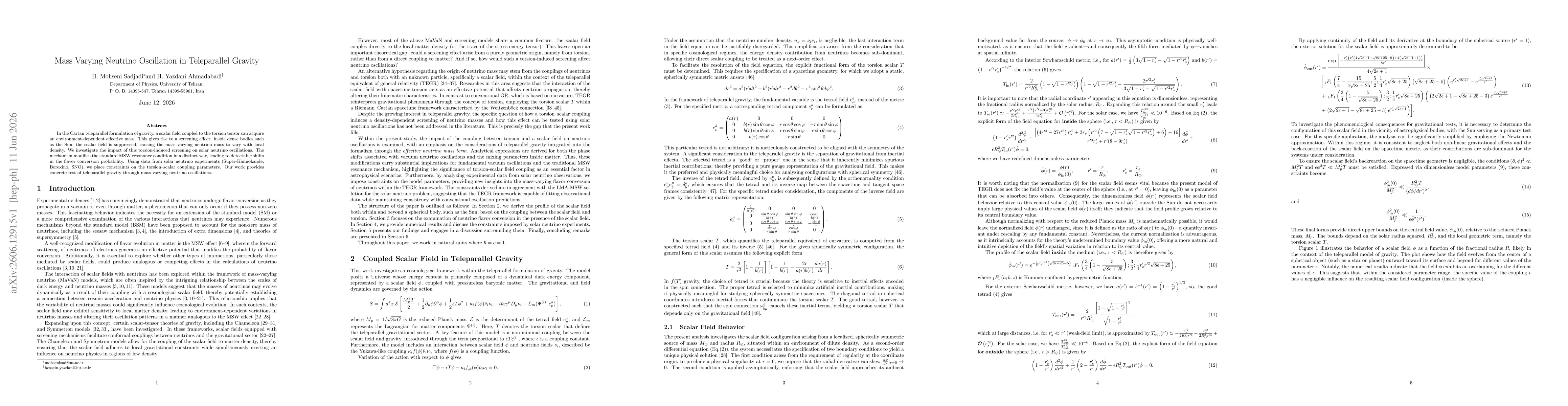 Thumbnail for Mass Varying Neutrino Oscillation in Teleparallel Gravity