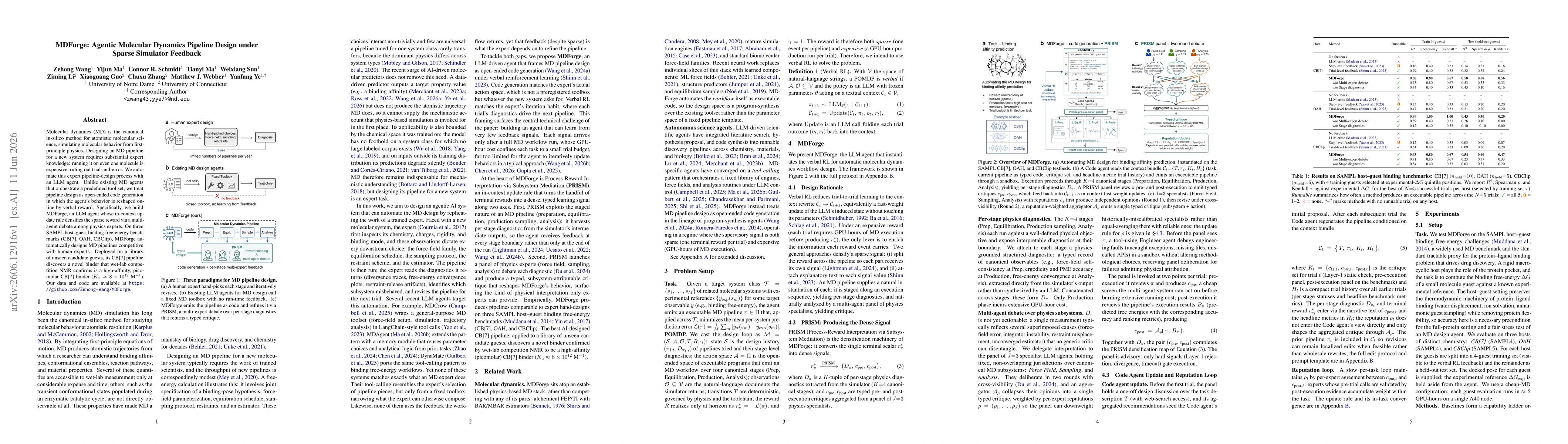 Thumbnail for MDForge: Agentic Molecular Dynamics Pipeline Design under Sparse Simulator Feedback