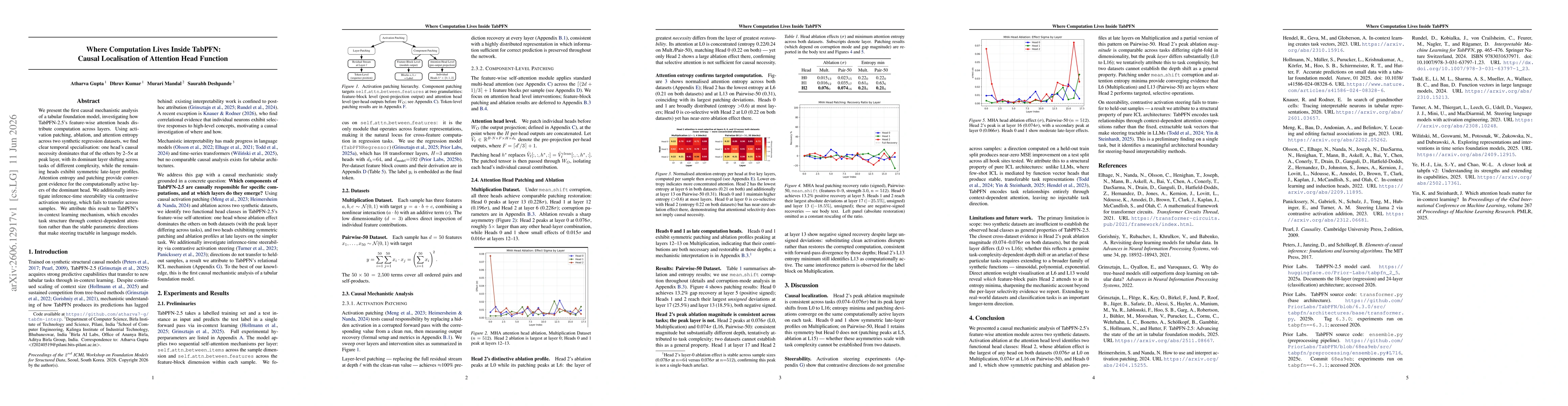 Thumbnail for Where Computation Lives Inside TabPFN: Causal Localisation of Attention Head Function