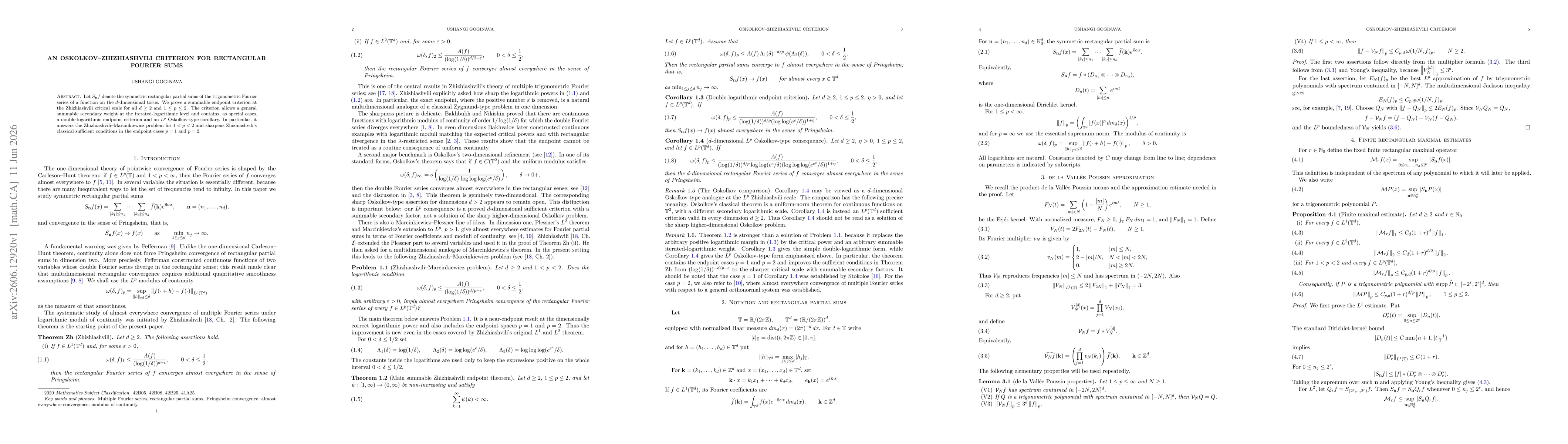 Thumbnail for An Oskolkov--Zhizhiashvili Criterion for Rectangular Fourier Sums