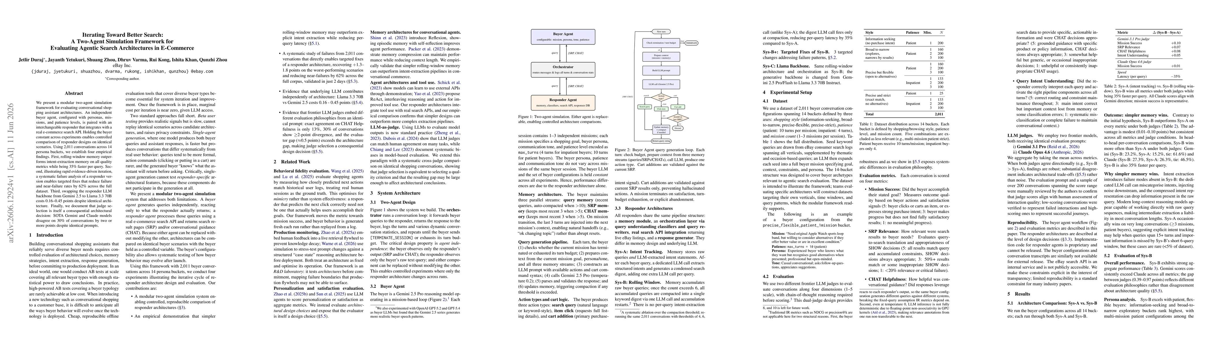 Thumbnail for Iterating Toward Better Search: A Two-Agent Simulation Framework for Evaluating Agentic Search Architectures in E-Commerce