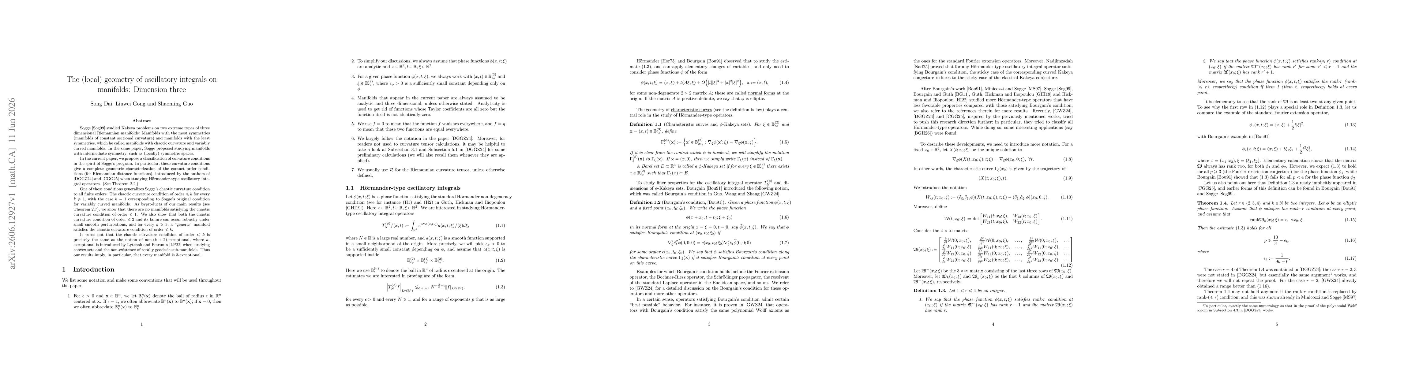 Thumbnail for The (local) geometry of oscillatory integrals on manifolds: Dimension three