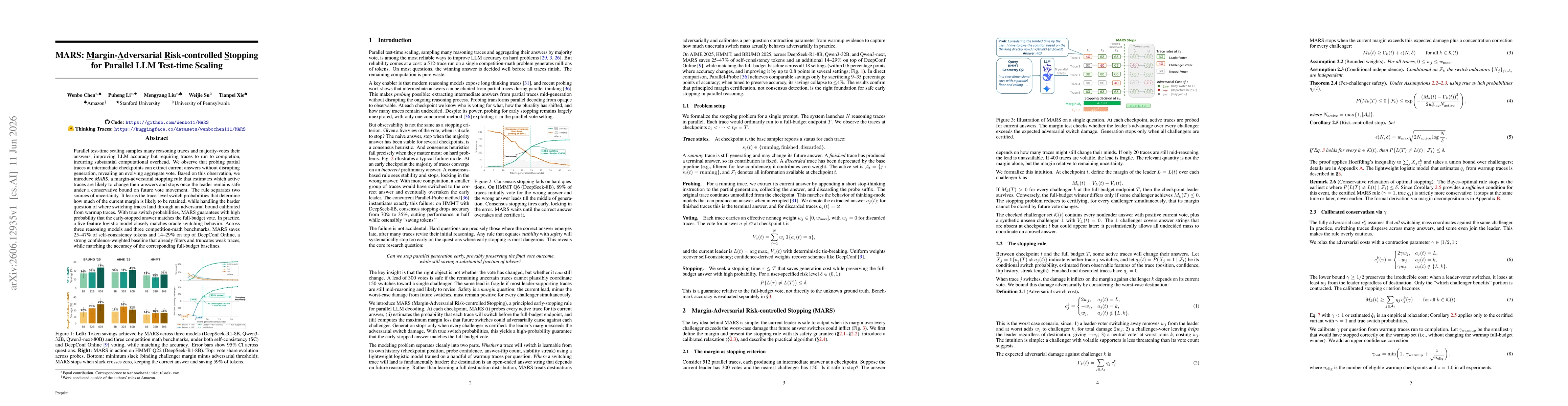 Thumbnail for MARS: Margin-Adversarial Risk-controlled Stopping for Parallel LLM Test-time Scaling