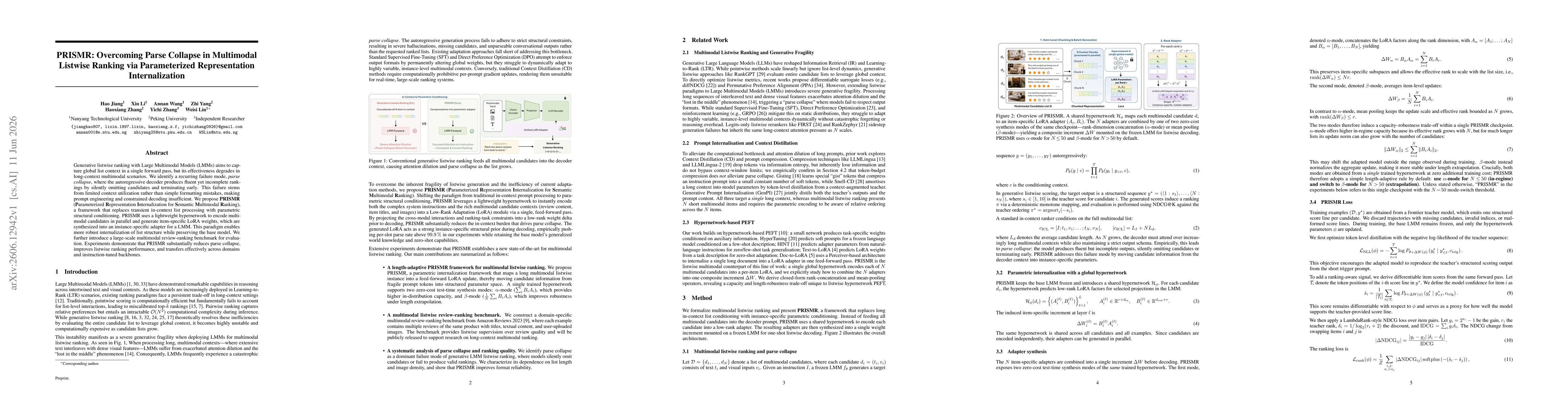 Thumbnail for PRISMR: Overcoming Parse Collapse in Multimodal Listwise Ranking via Parameterized Representation Internalization