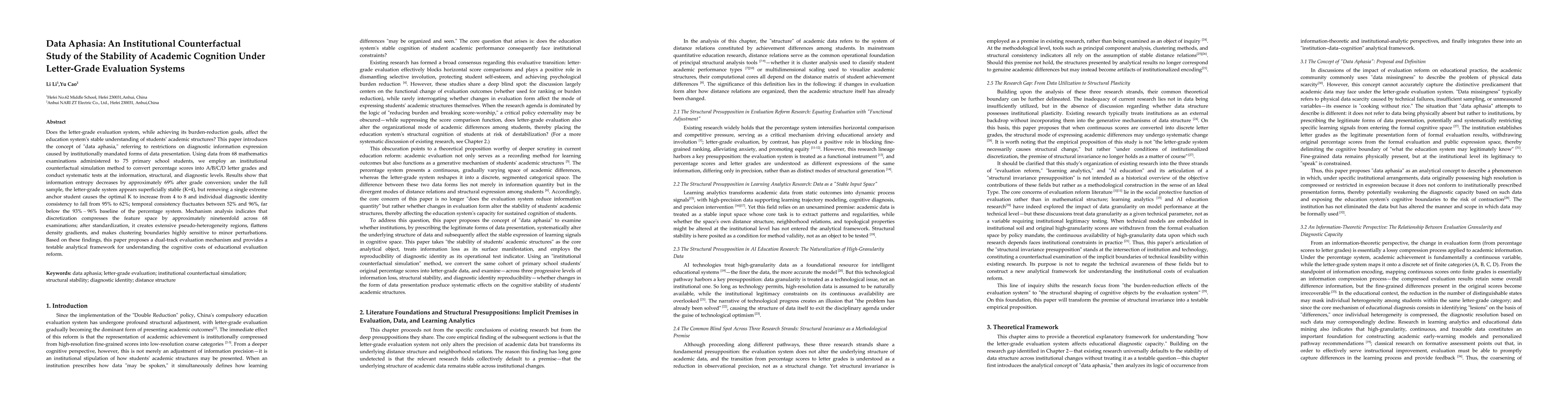 Thumbnail for Data Aphasia: An Institutional Counterfactual Study of the Stability of Academic Cognition Under Letter-Grade Evaluation Systems