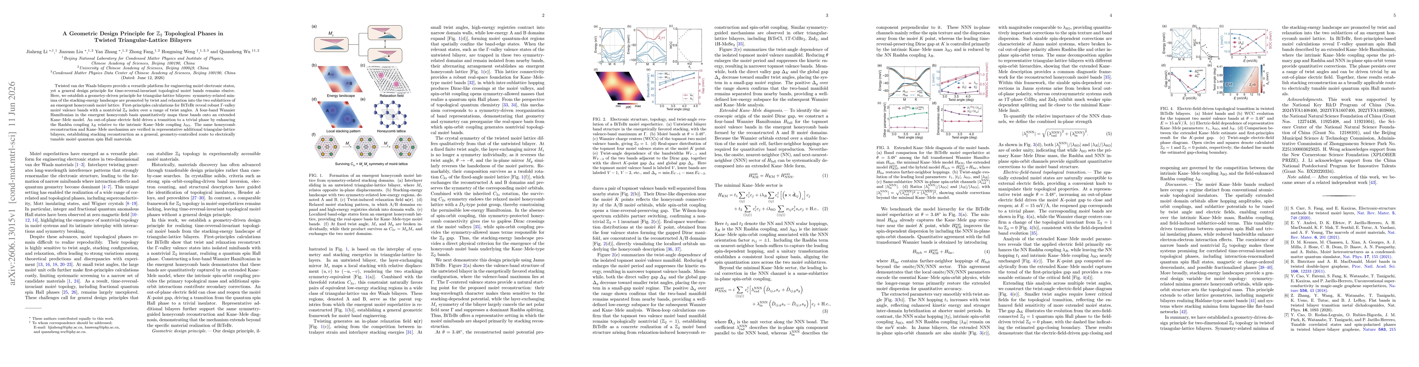 Thumbnail for A Geometric Design Principle for $\mathbb{Z}_2$ Topological Phases in Twisted Triangular-Lattice Bilayers