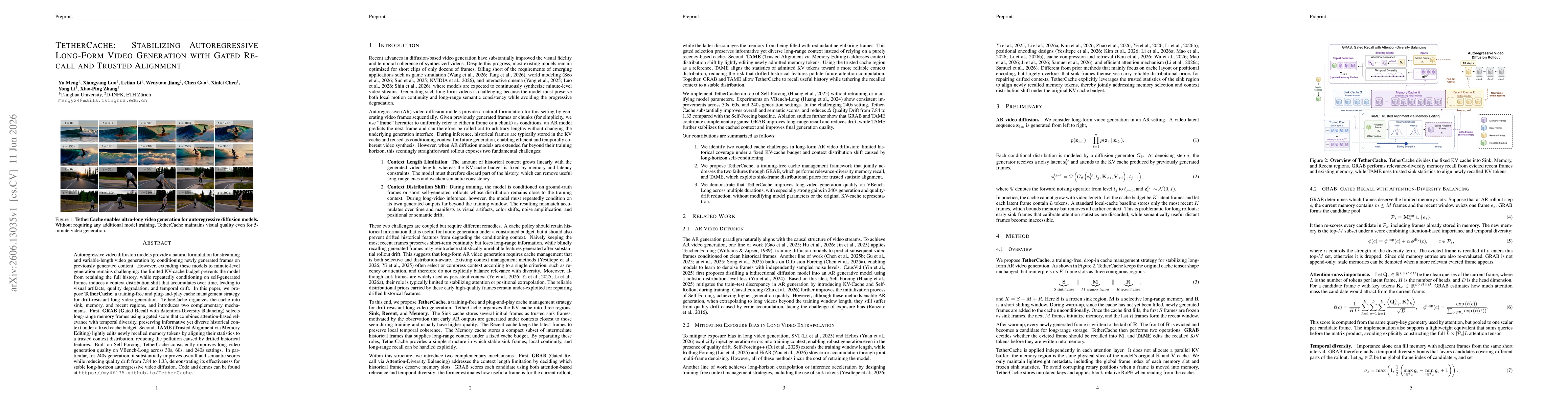 Thumbnail for TetherCache: Stabilizing Autoregressive Long-Form Video Generation with Gated Recall and Trusted Alignment