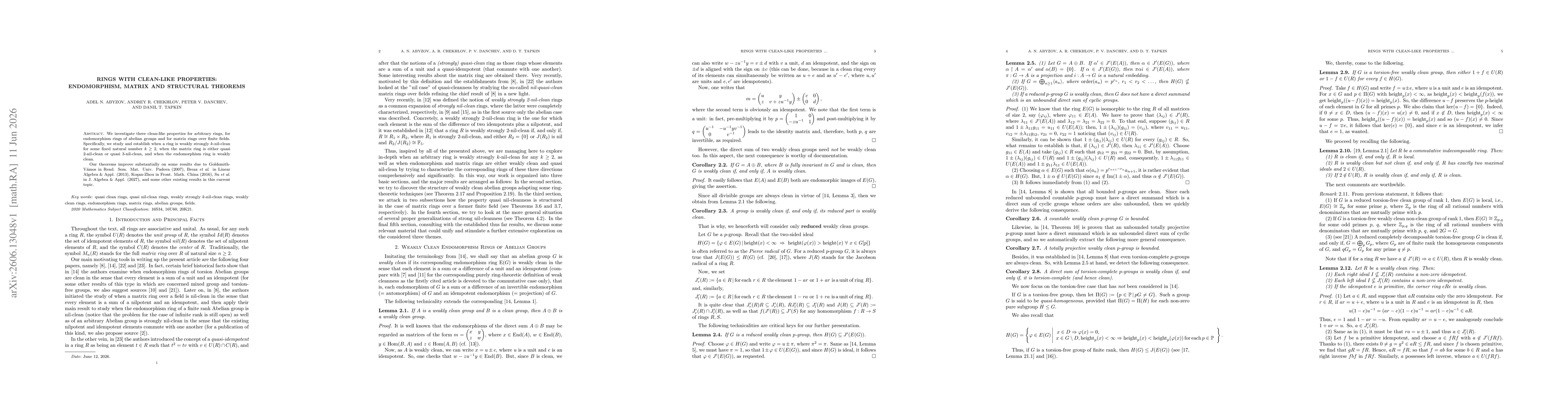 Thumbnail for Rings with Clean-Like Properties: Endomorphism, Matrix and Structural Theorems