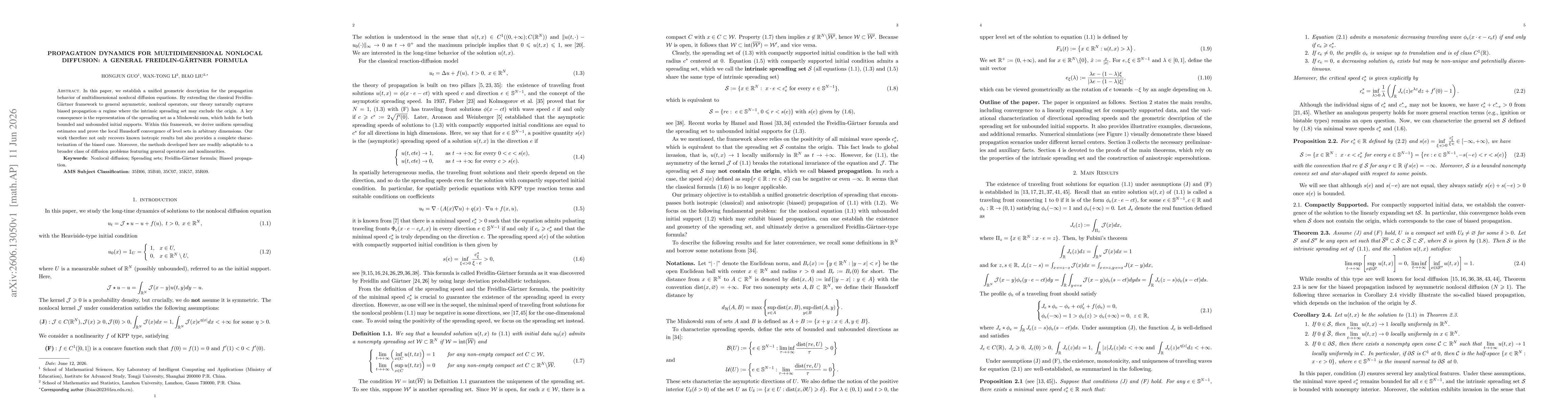 Thumbnail for Propagation Dynamics for Multidimensional Nonlocal Diffusion Equations: A General Freidlin-Gärtner Formula