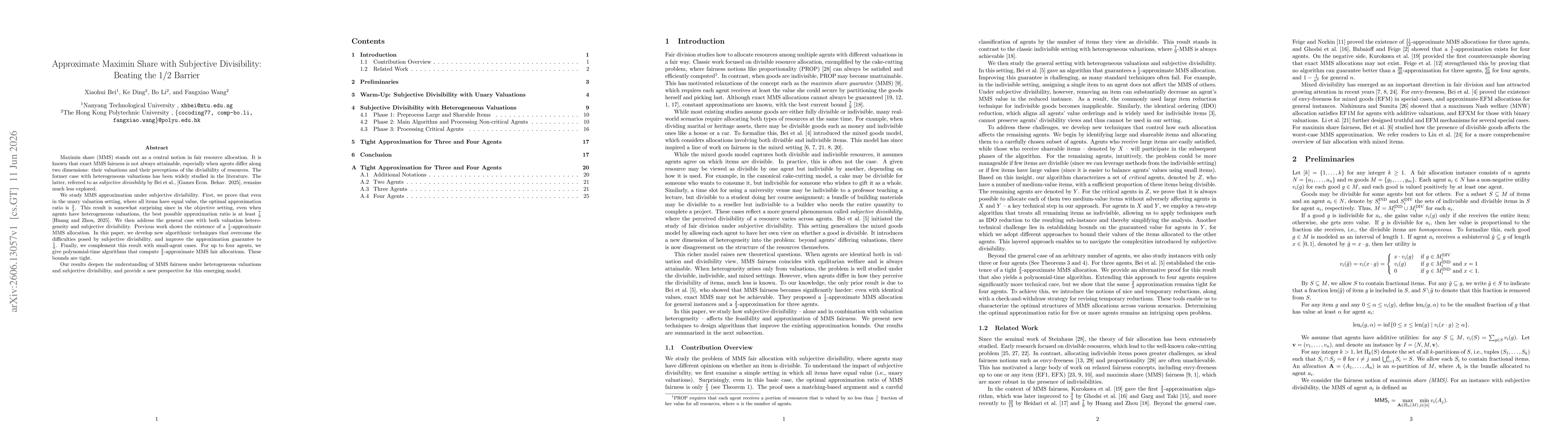 Thumbnail for Approximate Maximin Share with Subjective Divisibility: Beating the 1/2 Barrier