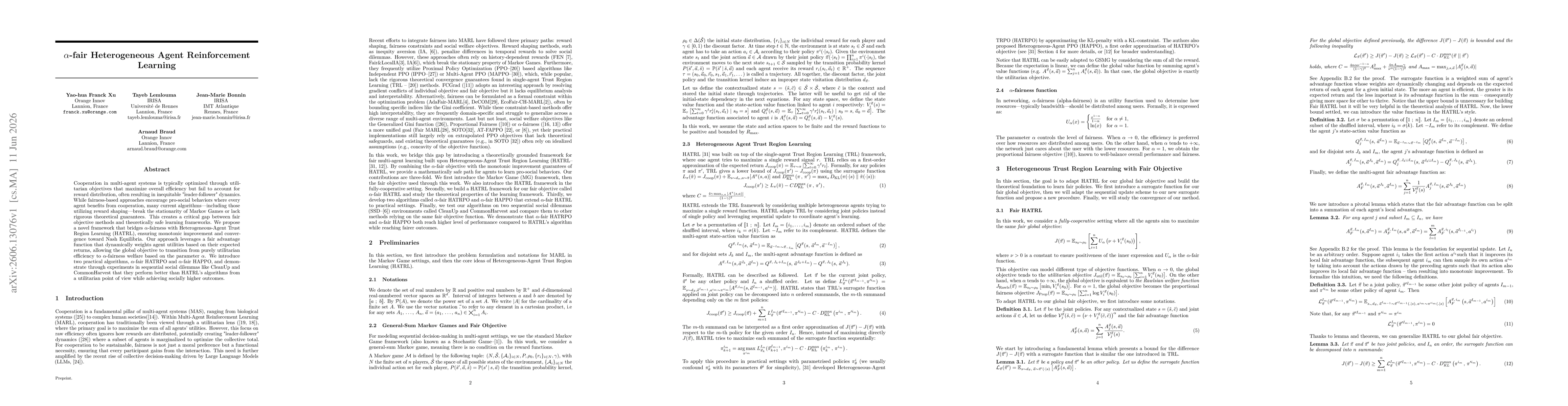 Thumbnail for $α$-fair heterogeneous agent reinforcement learning