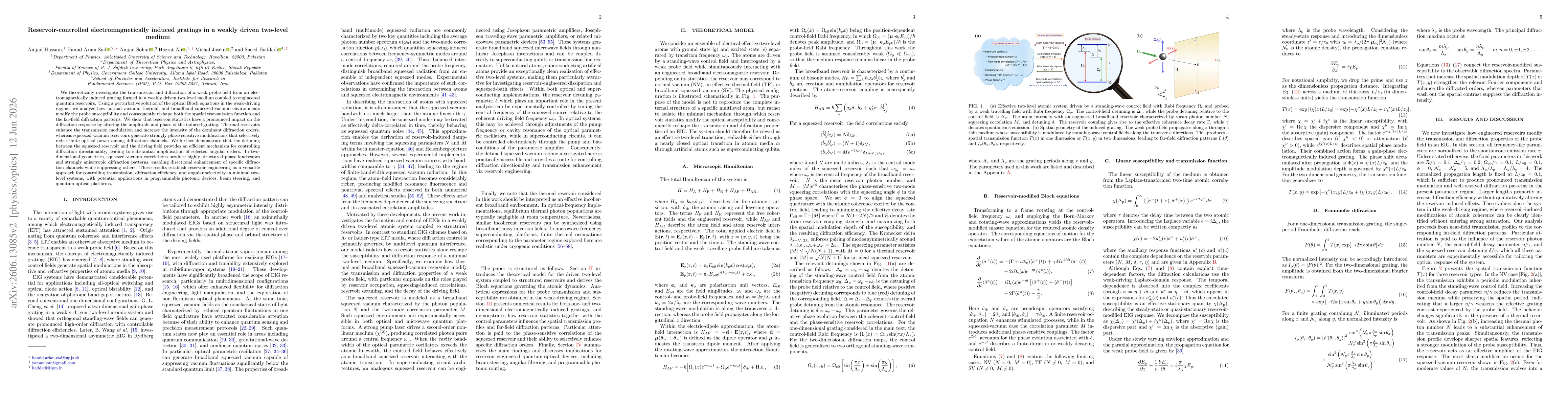 Thumbnail for Reservoir-controlled electromagnetically induced gratings in a weakly driven two-level medium