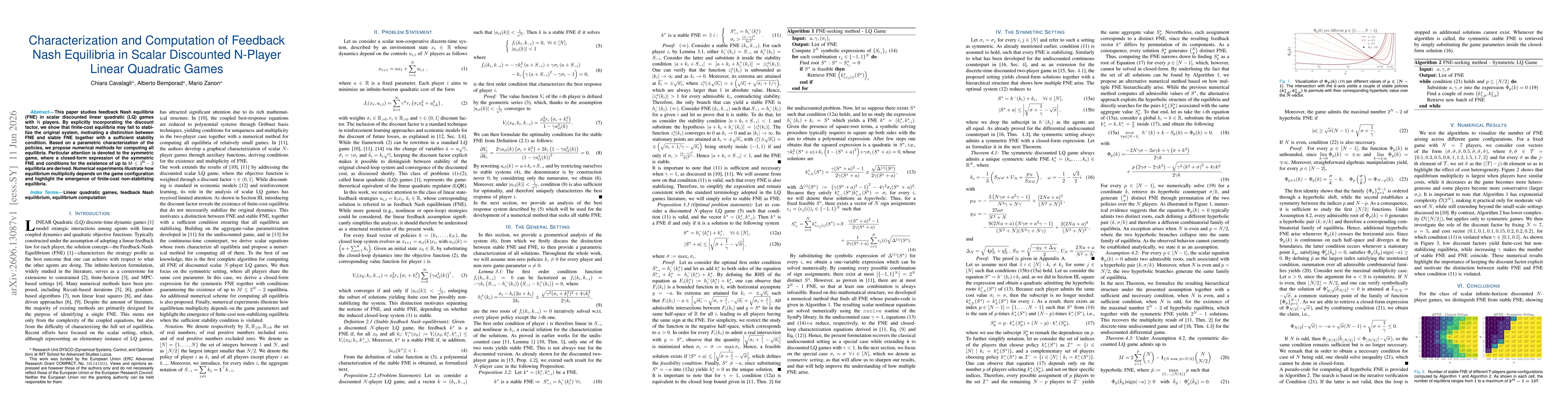 Thumbnail for Characterization and Computation of Feedback Nash Equilibria in Scalar Discounted N-Player Linear Quadratic Games