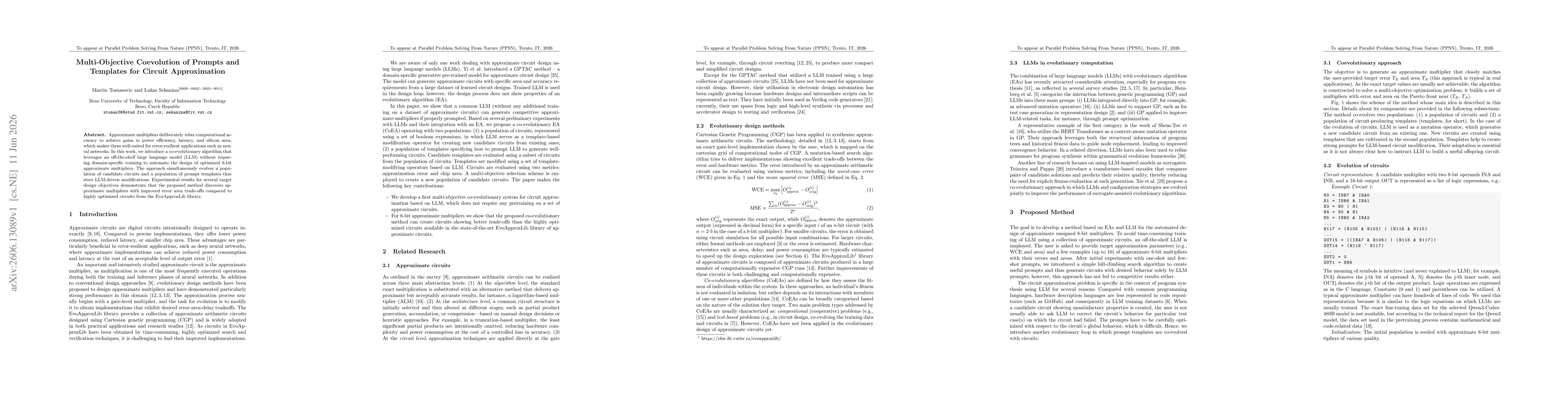 Thumbnail for Multi-Objective Coevolution of Prompts and Templates for Circuit Approximation