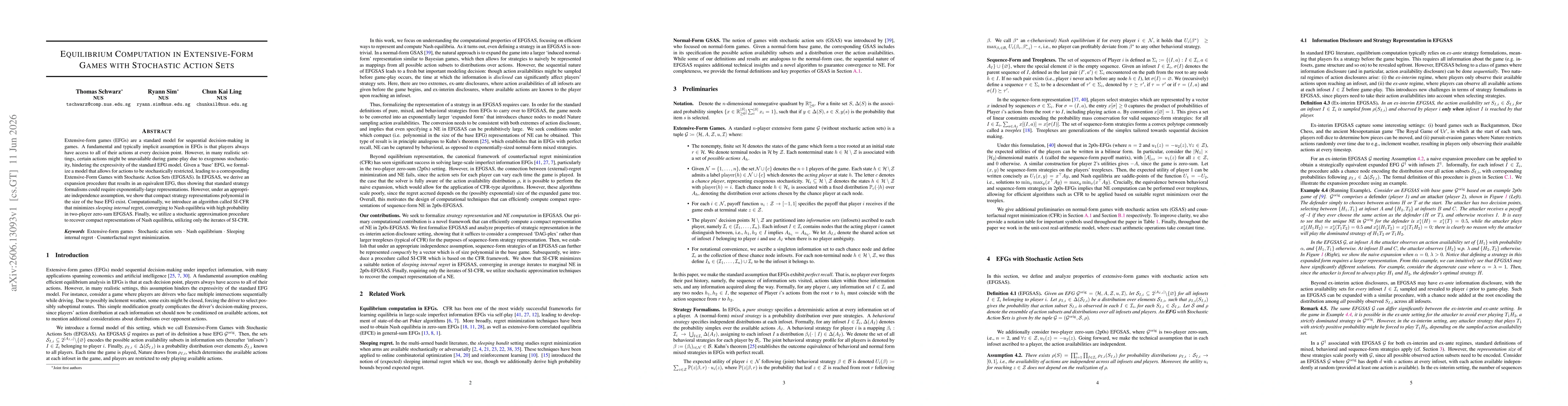 Thumbnail for Equilibrium Computation in Extensive-Form Games with Stochastic Action Sets