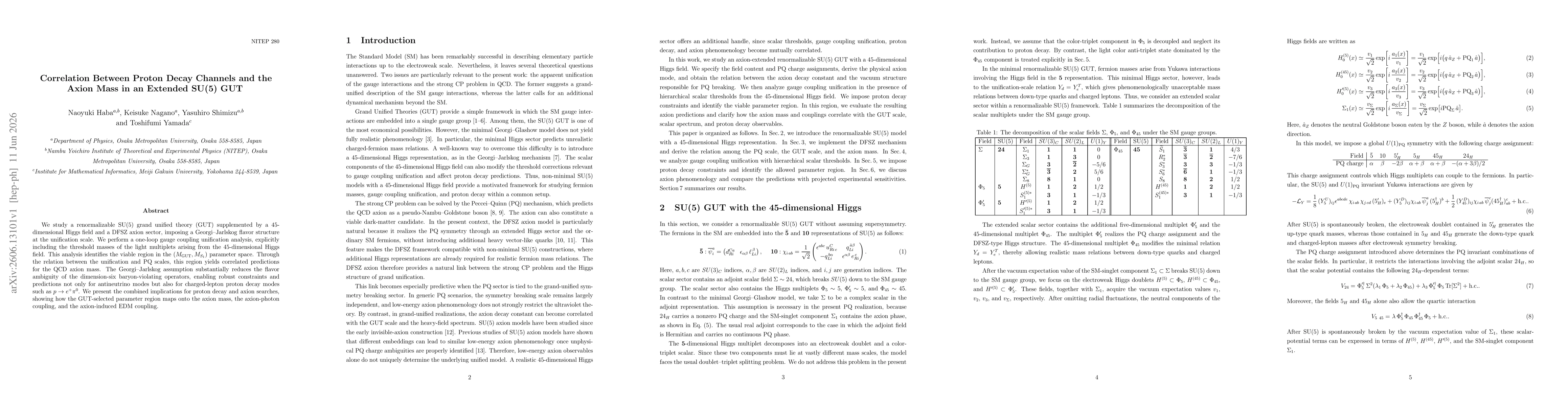 Thumbnail for Correlation Between Proton Decay Channels and the Axion Mass in an Extended SU(5) GUT