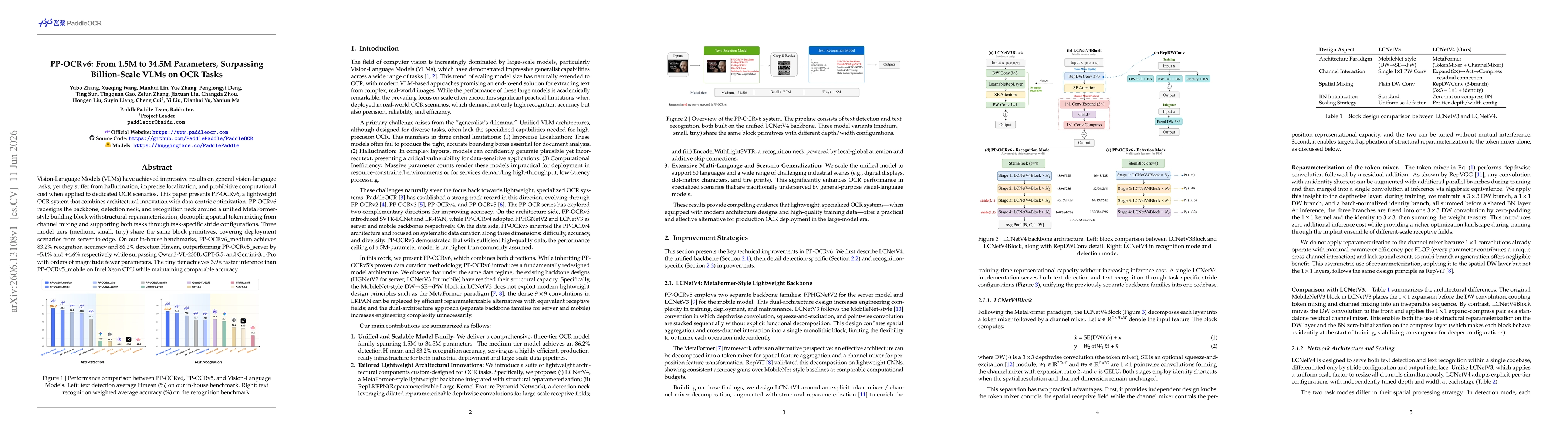 Thumbnail for PP-OCRv6: From 1.5M to 34.5M Parameters, Surpassing Billion-Scale VLMs on OCR Tasks