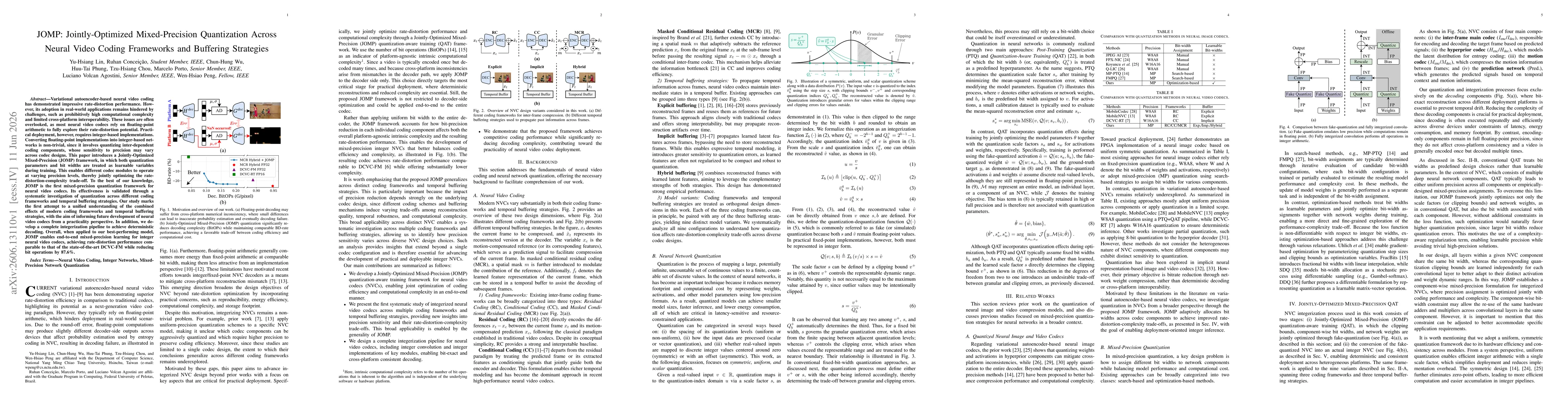 Thumbnail for JOMP: Jointly-Optimized Mixed-Precision Quantization Across Neural Video Coding Frameworks and Buffering Strategies