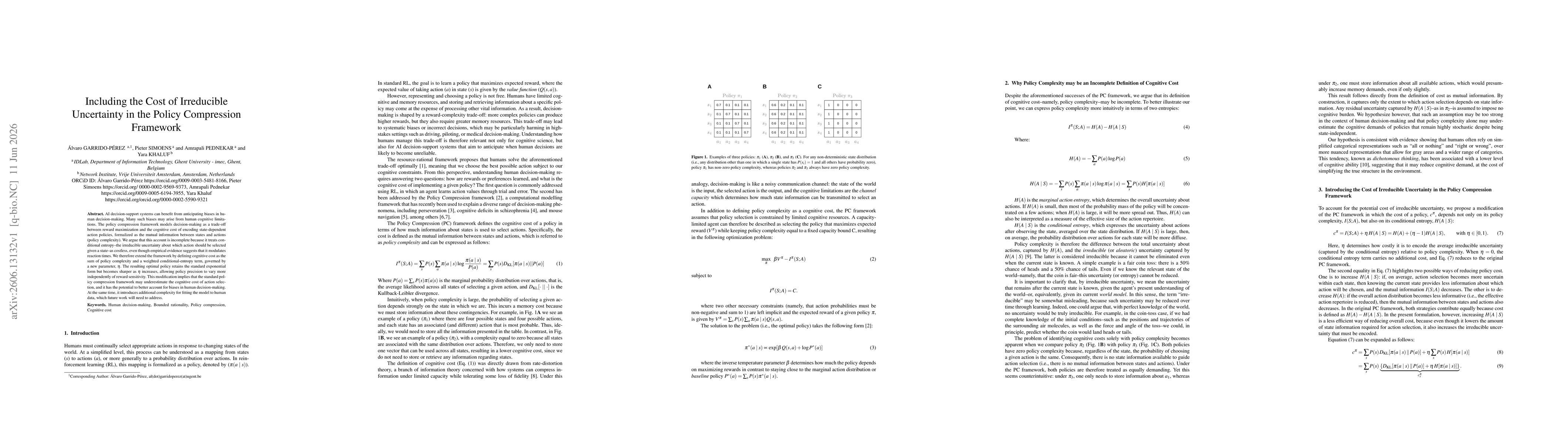 Thumbnail for Including the Cost of Irreducible Uncertainty in the Policy Compression Framework