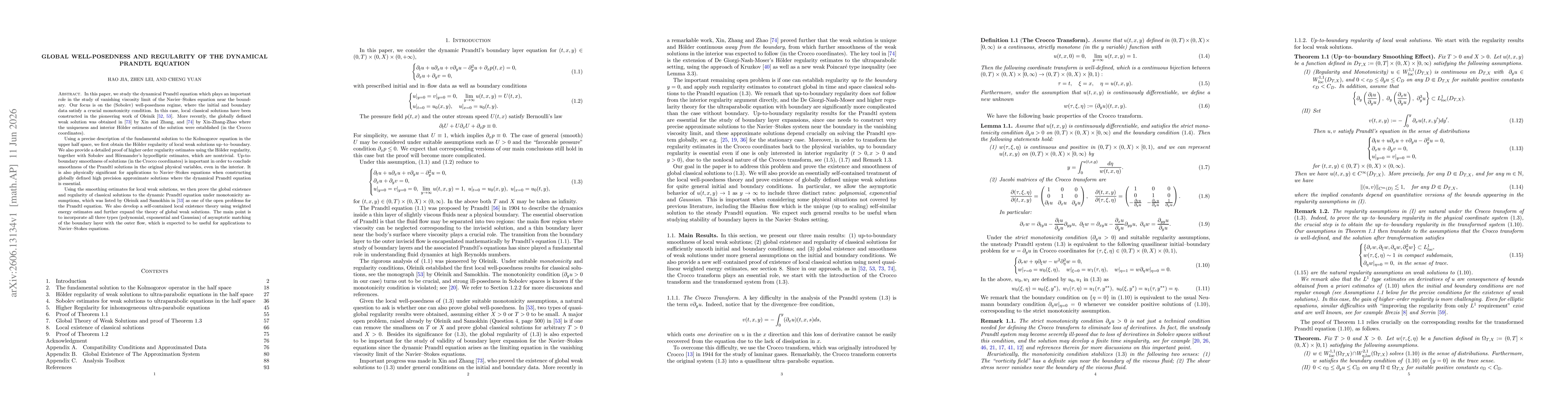 Thumbnail for Global Well-posedness and Regularity of the Dynamical Prandtl Equation