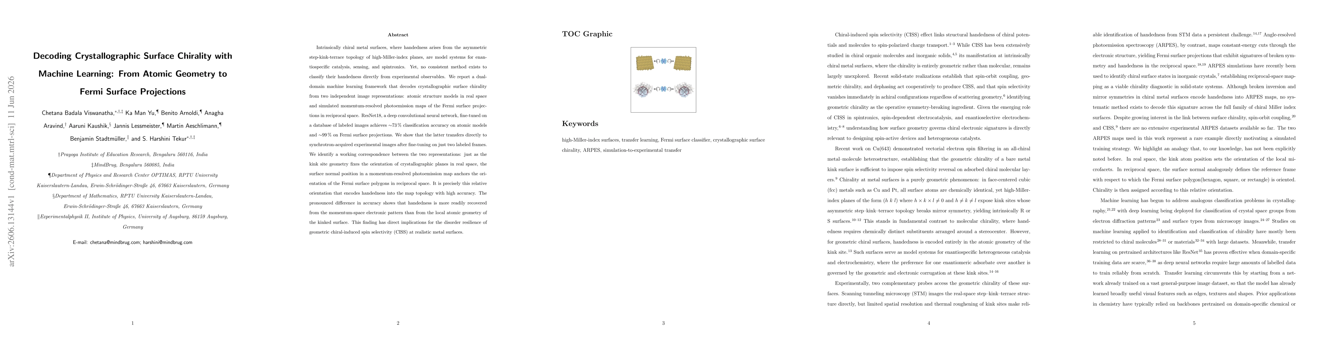 Thumbnail for Decoding Crystallographic Surface Chirality with Machine Learning: From Atomic Geometry to Fermi Surface Projections