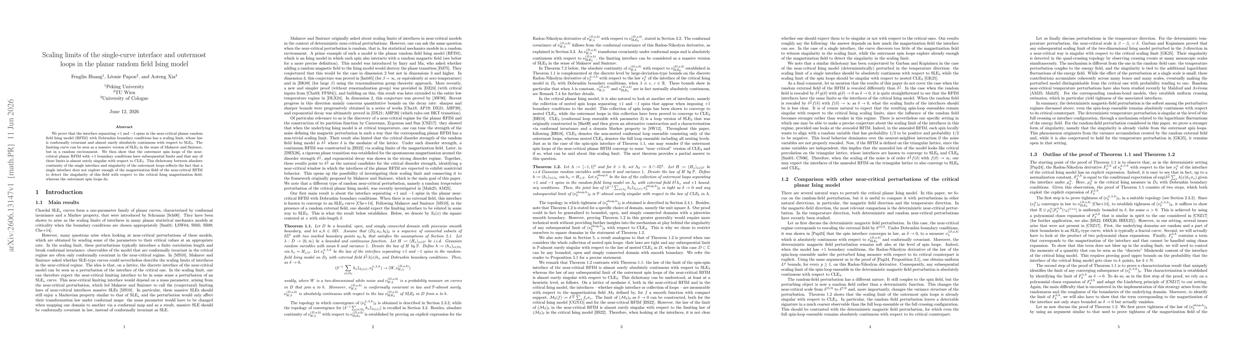Thumbnail for Scaling limits of the single-curve interface and outermost loops in the planar random field Ising model