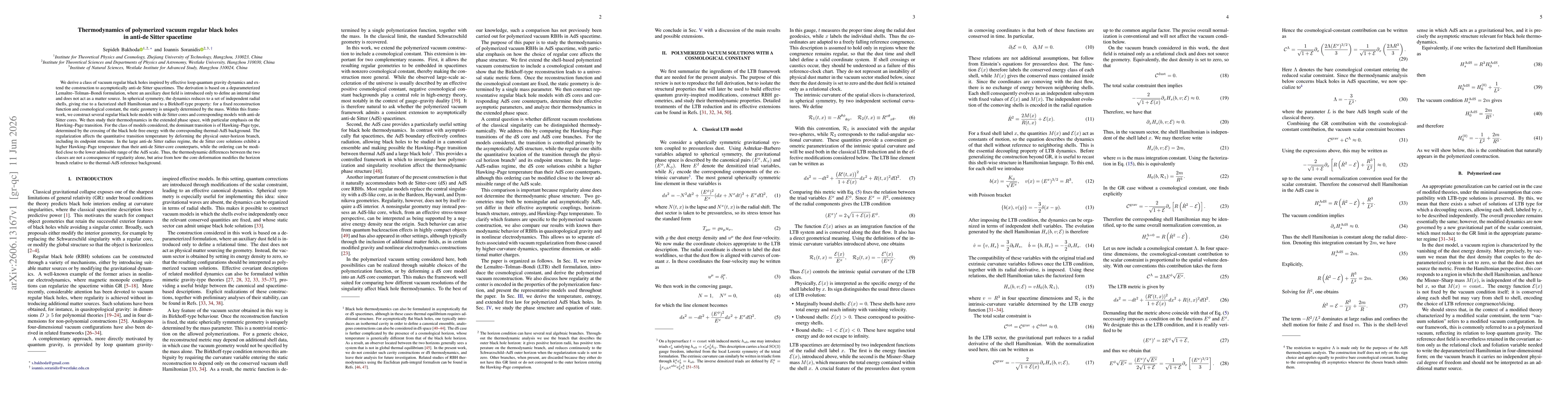 Thumbnail for Thermodynamics of polymerized vacuum regular black holes in anti-de Sitter spacetime