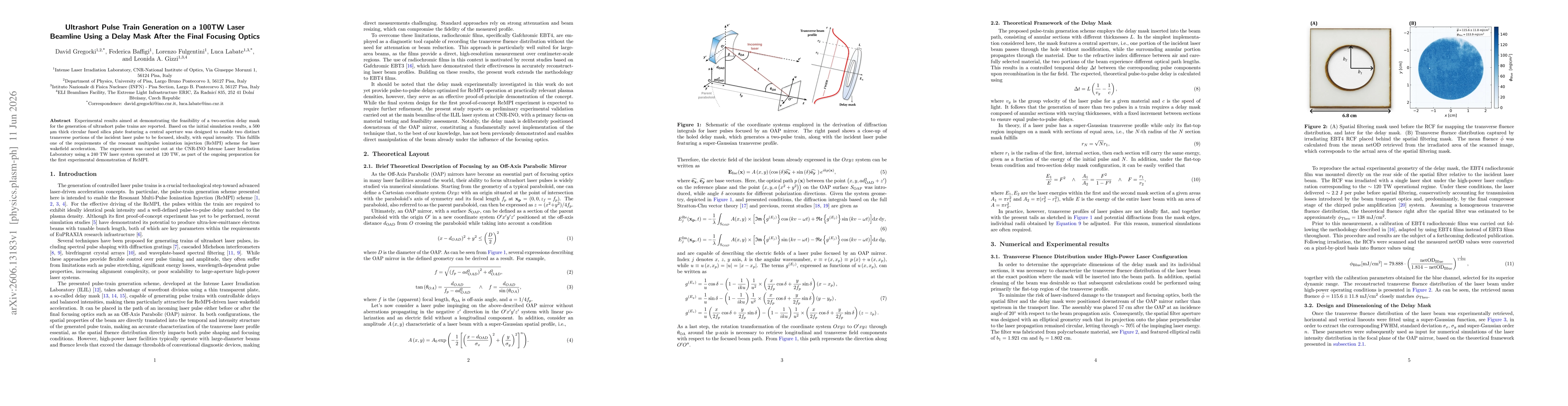 Thumbnail for Ultrashort Pulse Train Generation on a 100TW Laser Beamline Using a Delay Mask After the Final Focusing Optics