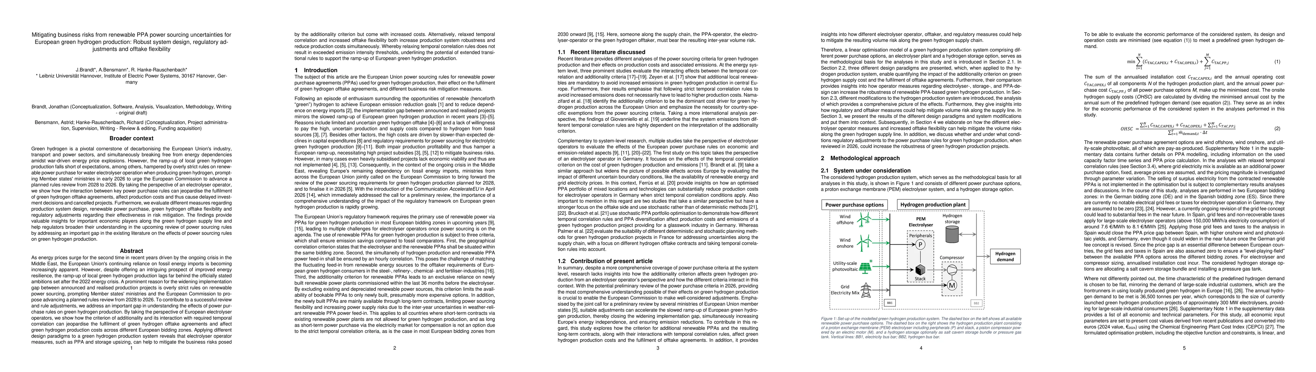 Thumbnail for Mitigating business risks from renewable PPA power sourcing uncertainties for European green hydrogen production: Robust system design, regulatory adjustments and offtake flexibility