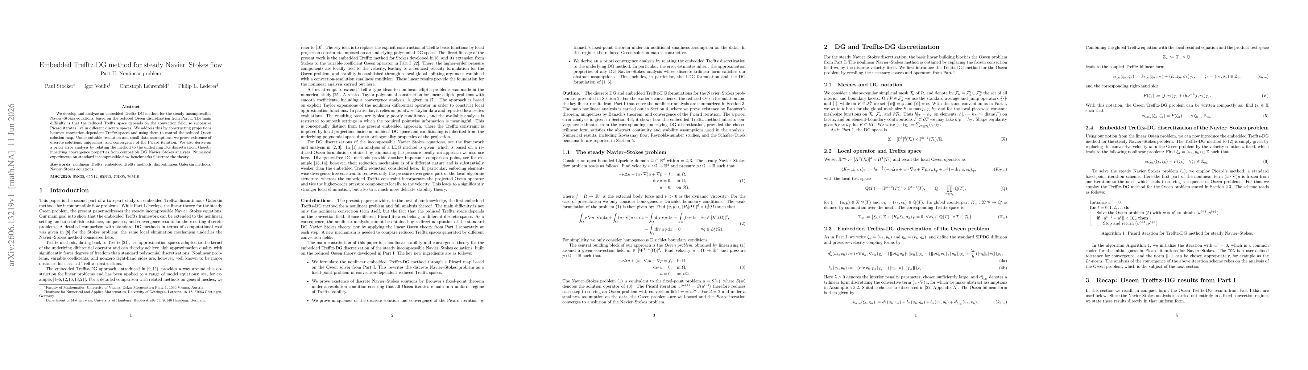Thumbnail for Embedded Trefftz DG method for steady Navier-Stokes flow. Part II: Nonlinear problem