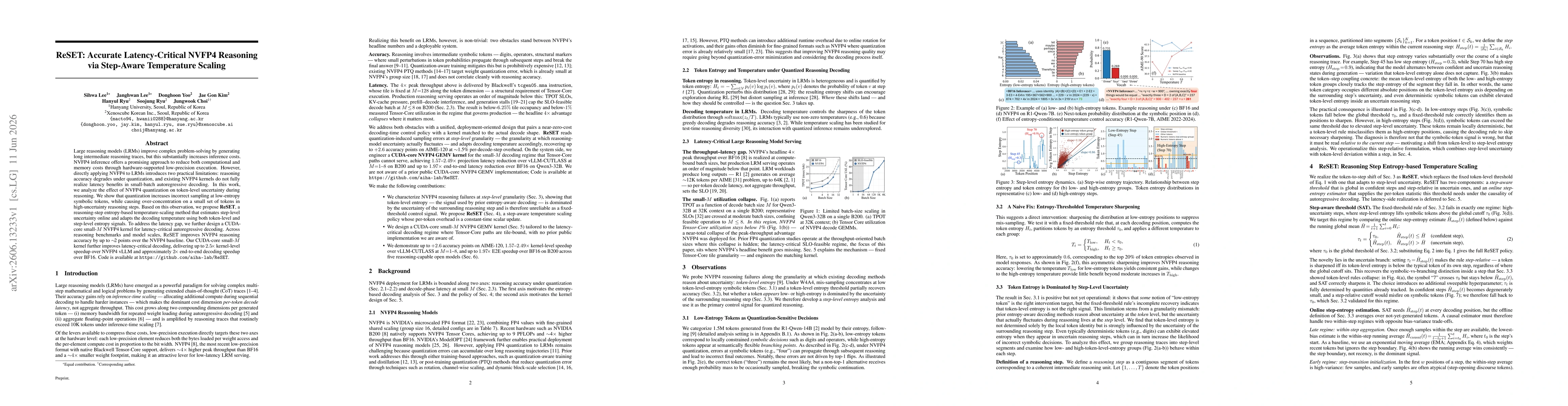 Thumbnail for ReSET: Accurate Latency-Critical NVFP4 Reasoning via Step-Aware Temperature Scaling